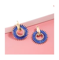 Sohi Women's Blue Embellished Circular Drop Earrings