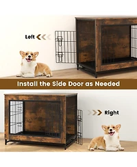 Gymax Industrial Dog Crate Furniture Heavy-duty Kennel Cage w/ 3 Chew-proof Walls Large