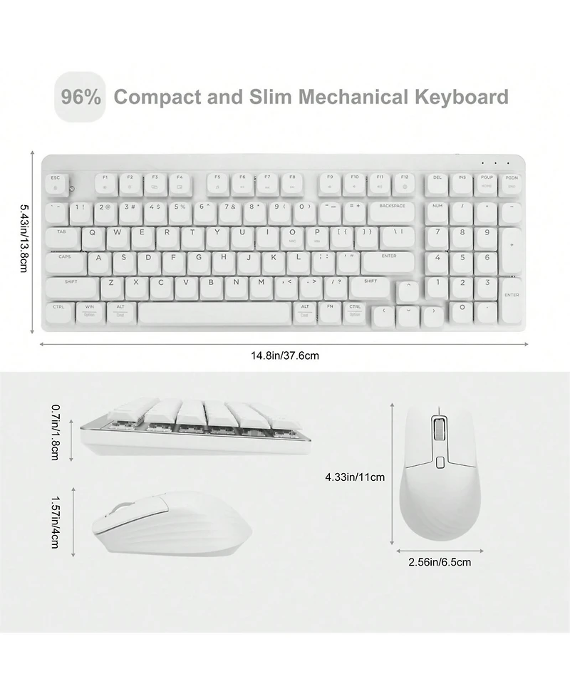 Wireless Mechanical Keyboard And Mouse - Low-Profile Red Switch, Semi-Quiet Typing, 98-Key Mechanical Keyboard for Windows, MacOS, Pc