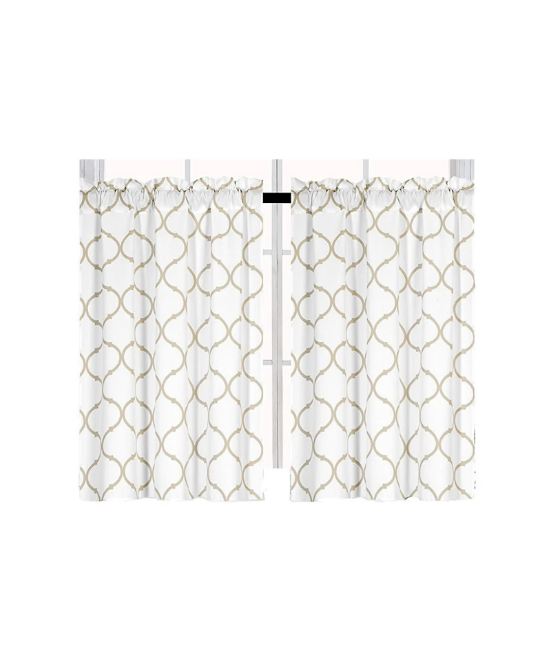 Kate Aurora Set of 2 Linen Colored Trellis Rod Pocket Kitchen Curtain Tiers