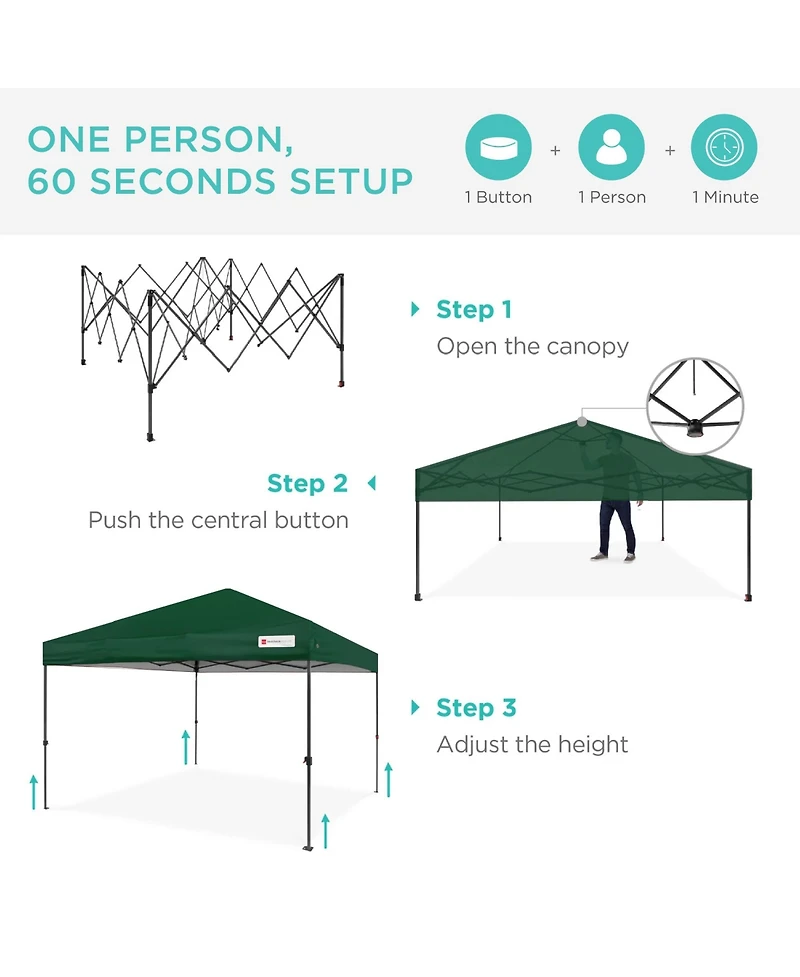 Best Choice Products 12x12ft Easy Setup Pop Up Canopy w/ 1-Button Setup, Wheeled Case, 4 Weight Bags