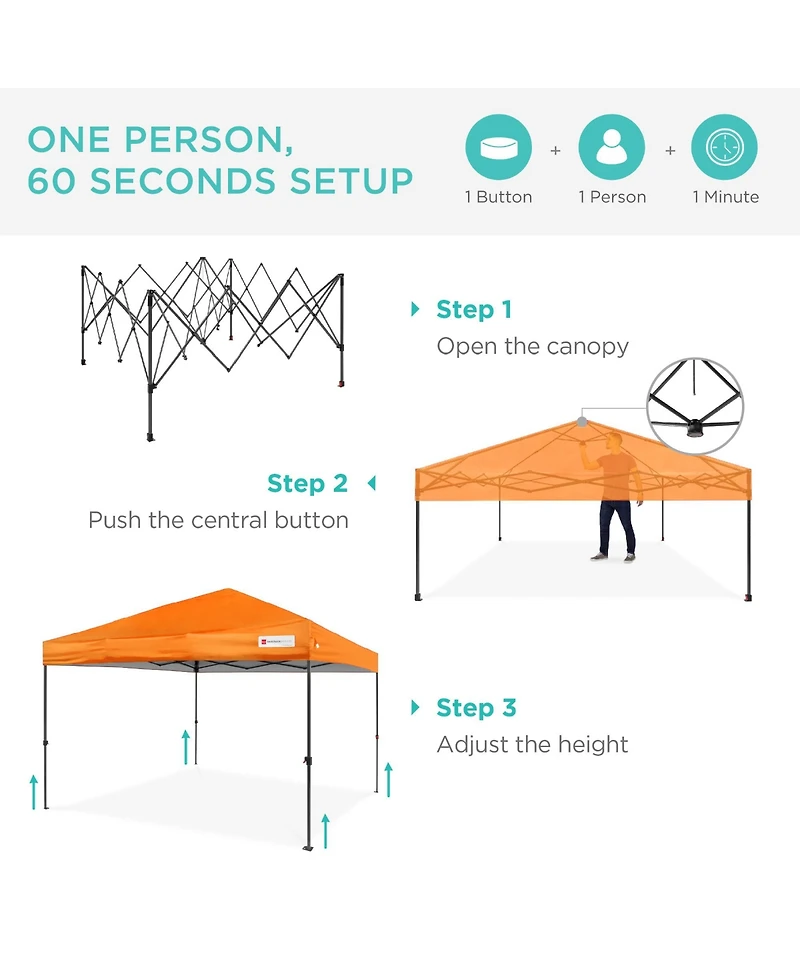 Best Choice Products 12x12ft Easy Setup Pop Up Canopy w/ 1-Button Setup, Wheeled Case, 4 Weight Bags