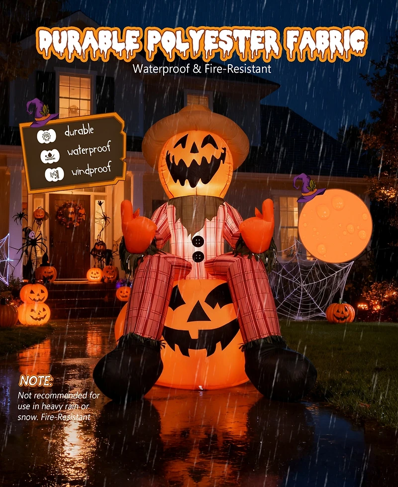 6FT Halloween Inflatable Pumpkin Head Scarecrow with Led Lights for Outdoor Yard and Lawn Decoration