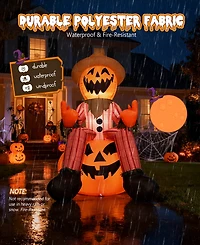 6FT Halloween Inflatable Pumpkin Head Scarecrow with Led Lights for Outdoor Yard and Lawn Decoration