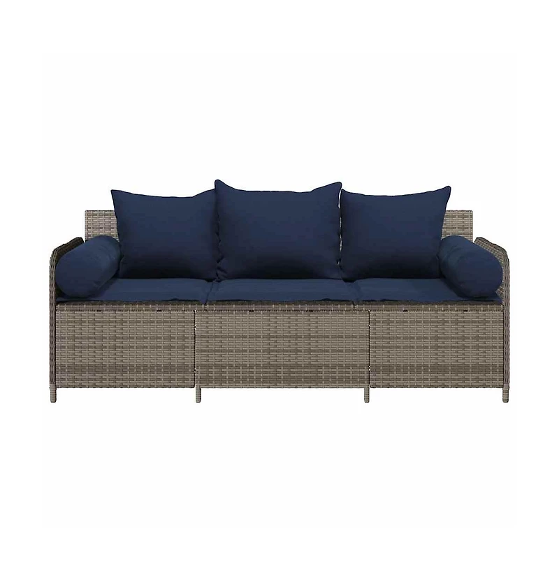 Patio Sofa with Cushions 3-Seater Gray Poly Rattan