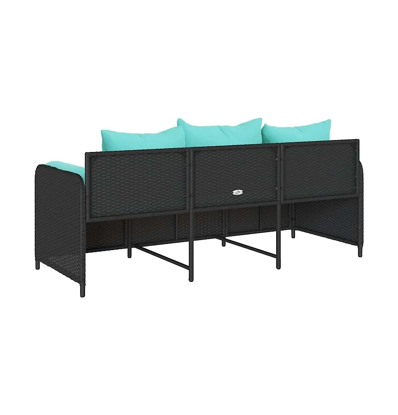 Patio Sofa with Cushions 3-Seater Black Poly Rattan