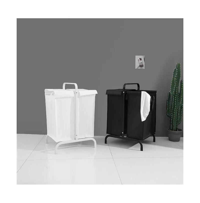 Chic Crate-2-Tier 110L Laundry Hamper Oxford Basket w/ Lid + Sorting Cards | Clothes/Toys Storage | Black