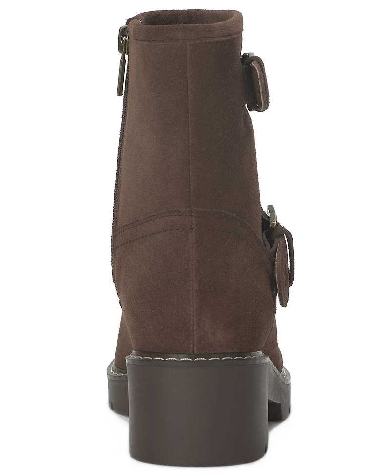 Lucky Brand Women's Migyn Buckle Round Toe Moto Lug Sole Booties