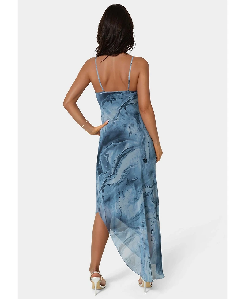 Bebe Women's Printed Chiffon Cowl Assy Maxi Dress