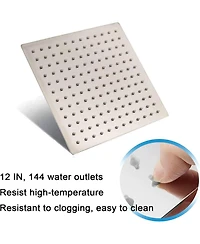 Rainsken 12 Inch Brushed Nickel Rain Shower Head, Square Ultra Thin 304 Stainless Steel Shower Head Full Body Coverage Waterfall Shower Head