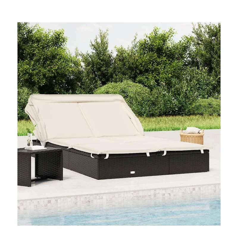 vidaXL Sunbed Black Pe Rattan, Powder-Coated Steel, 100% Polyester Double