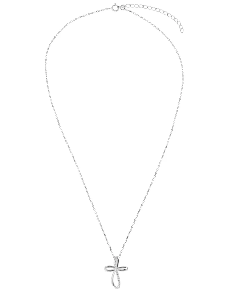 Macy's Cubic Zirconia Cross Necklace (0.14 ct. t.w.) in Sterling Silver (also in 14k Gold)