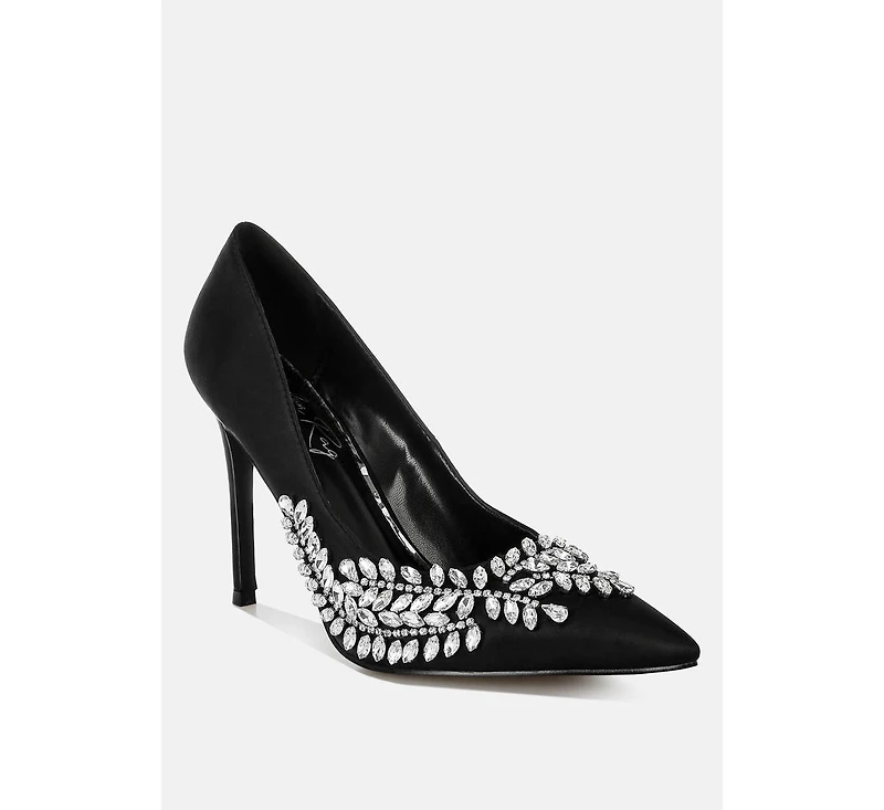 Rhinestones Embellished Satin Stiletto Pumps Women