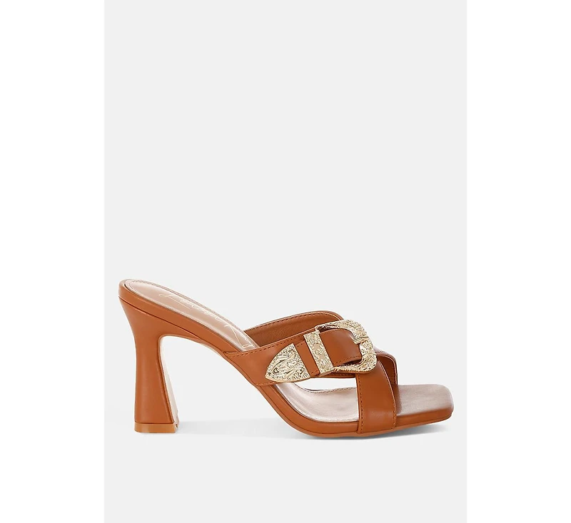 London Rag Mohaya Engraved Metallic Buckle Sandals Women