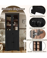 Lovmor 67inch Tall Bathroom Storage Cabinet with Tempered Glass Doors Adjustable Shelves Drawer Modern Freestanding Linen Tower Soft Close Design