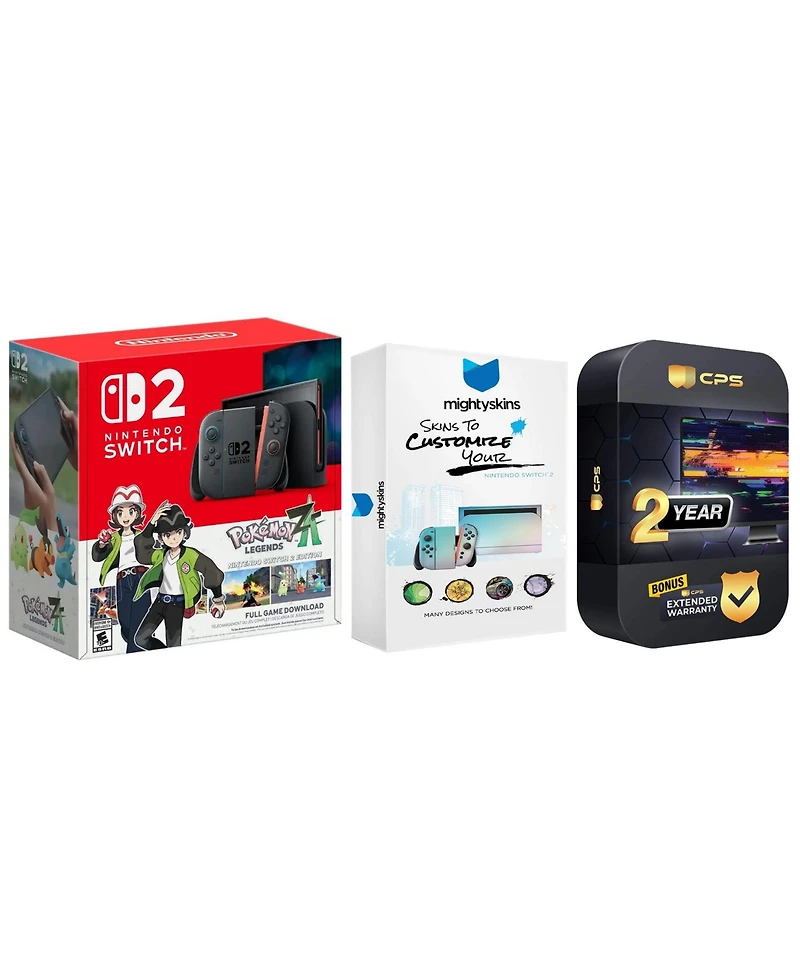 Nintendo Switch 2 Pokemon Legends: Z-a Bundle with MightySkins Customization Code and 2 Year Extended Warranty