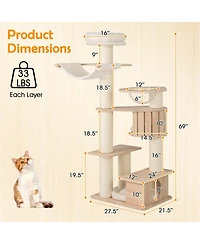 Gymax 69'' Tall Cat Tree Wooden Kitten Tower w/ 2 Condos Cozy Top Perch Space Capsule