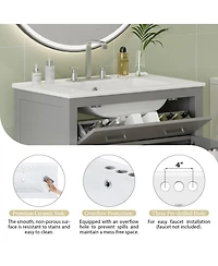 Lovmor 30inch Bathroom Vanity with Ceramic Sink Modern Gray Single Bathroom Cabinet with 2 Doors and a Shelf Soft Close Doors