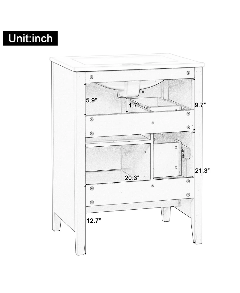 Lovmor Bathroom Vanity with Storage Adjustable Shelf Mdf Rubberwood Removable Dividers Dark Green Finish