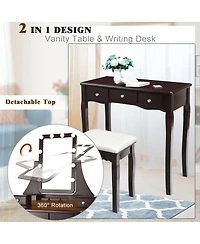 Volenca 10 Dimmable Light Bulbs Vanity Dressing Table with 2 Dividers and Cushioned Stool