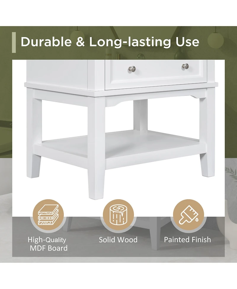Bathroom Vanity With Sink Bathroom Storage Cabinet with Drawer and Open Shelf Solid Wood Frame White
