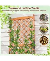 Gymax 2PCS 60'' Tall Raised Garden Bed w/Diamond Lattice Trellis Drainage Holes Outdoor