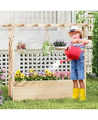 Gymax Wooden Raised Garden Bed/ Lattice Trellises Hanging Roof Drainage Indoor Outdoor