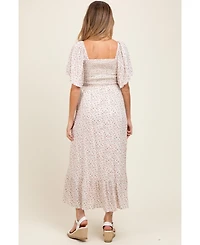 Pinkblush Cream Multi Ditsy Floral Smocked Maternity Midi Dress