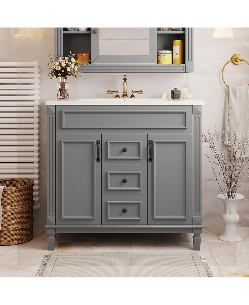 Lovmor 36inch Bathroom Vanity with Top Sink Modern Bathroom Storage Cabinet with 2 Soft Closing Doors and 2 Drawers Single Sink Bathroom Vanity