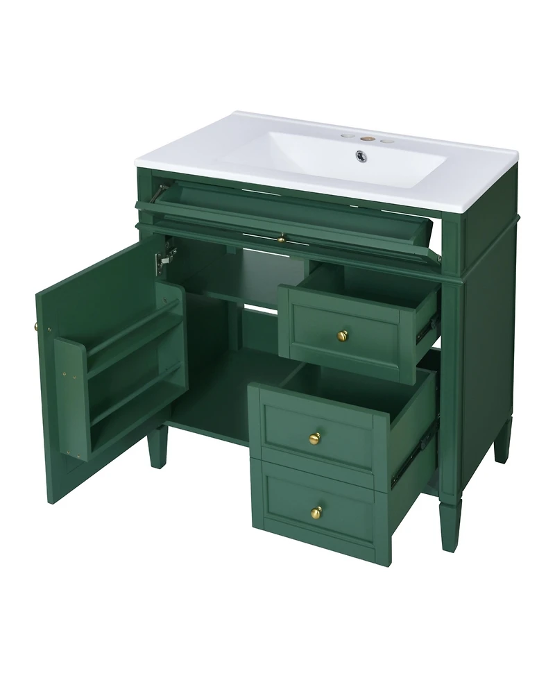 Lovmor 30inch Bathroom Vanity with Top Sink Modern Bathroom Storage Cabinet with 2 Drawers and a Tip out Drawer Single Sink Bathroom Vanity