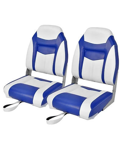 Hongge 2 Pieces High Back Folding Boat Seat Set with Sponge Cushion-Blue