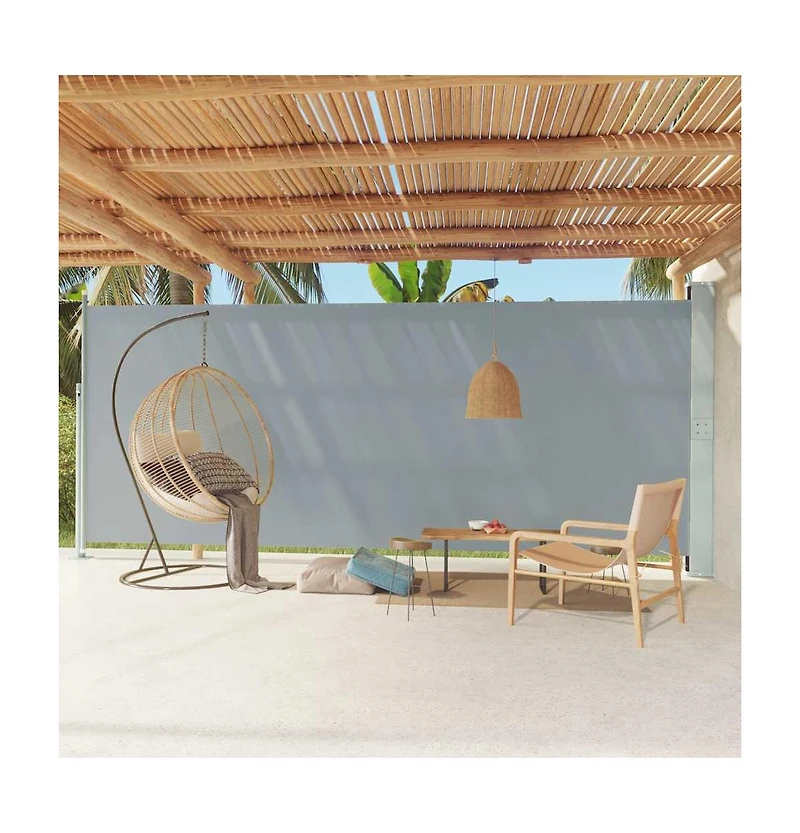 vidaXL Side Awning Grey Polyester with Pu coating, Powder-Coated Steel