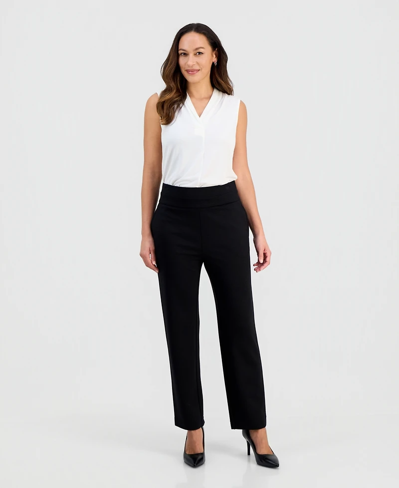Jones New York Petite High-Rise Pull-On Straight-Leg Pants