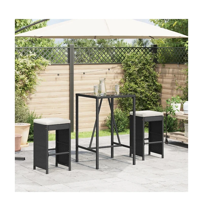 vidaXL Garden Bar Stool Set of 2 Black Poly Rattan, Powder-Coated Steel