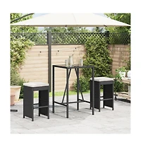 vidaXL Garden Bar Stool Set of 2 Black Poly Rattan, Powder-Coated Steel