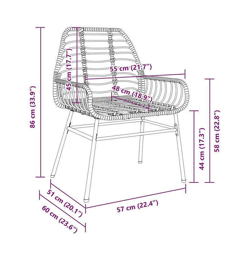 vidaXL Garden Chair Black Pe rattan, powder-coated steel Medium
