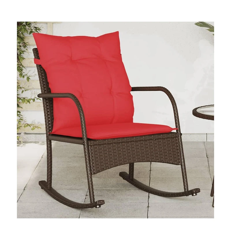 vidaXL Patio Rocking Chair Brown Pe rattan Medium Removable Covers