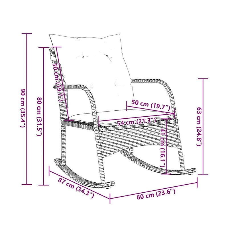 vidaXL Patio Rocking Chair Grey Poly Rattan and Powder-Coated Steel Medium