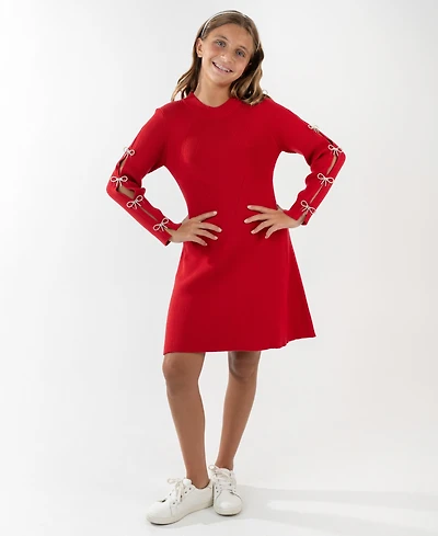 Rare Editions Girls 7-16 Bow Detail Long Sleeve Dress