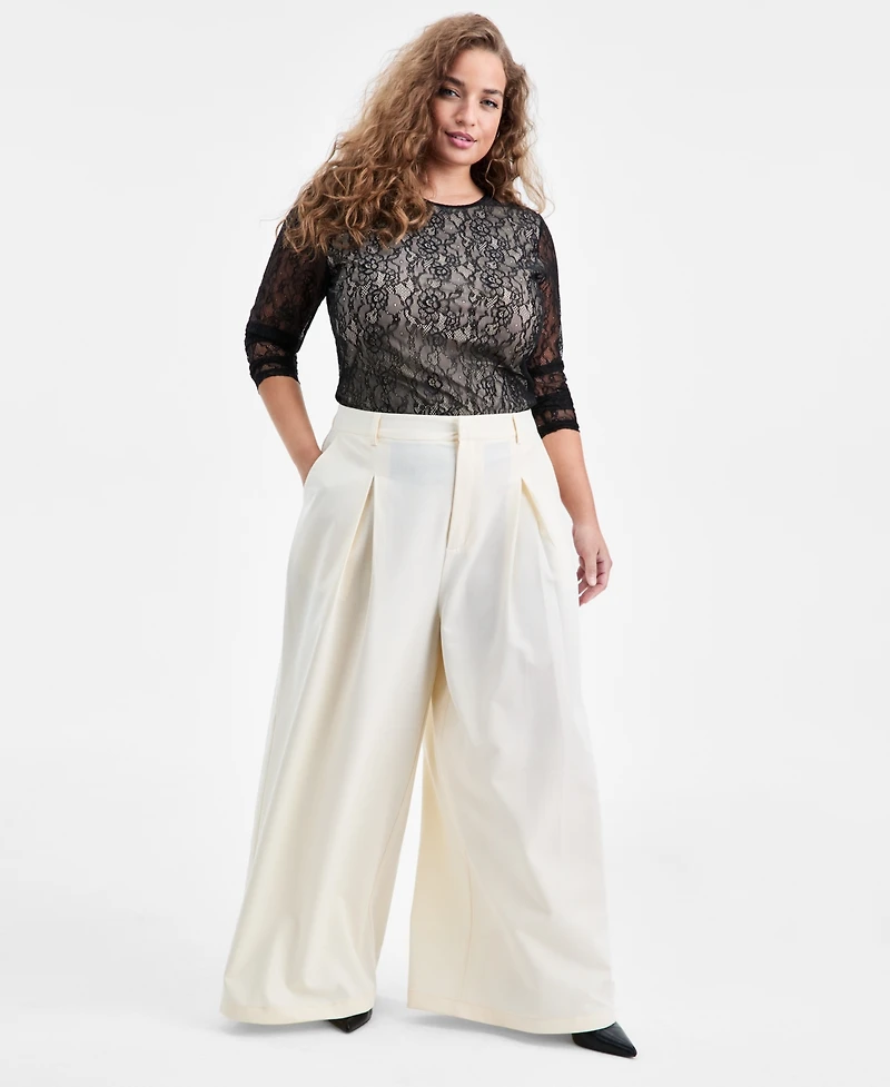 Bar Iii Trendy Plus Casual Pleated Wide-Leg Pants, Macy's Exclusive