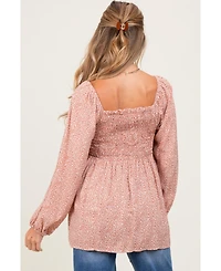 Pinkblush Maternity Mauve Printed Smocked Tunic Top