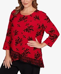 Ruby Rd. Plus Floral Flocked Texture Lace Trim Top