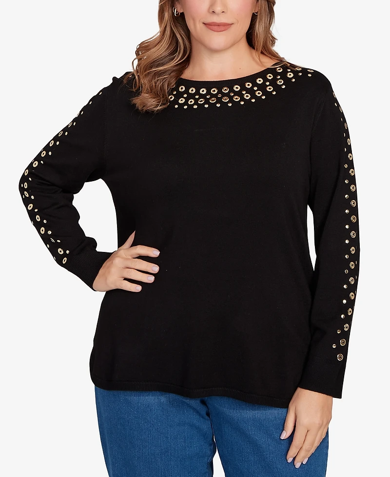 Ruby Rd. Plus Grommet Embellished Fine Gauge Sweater