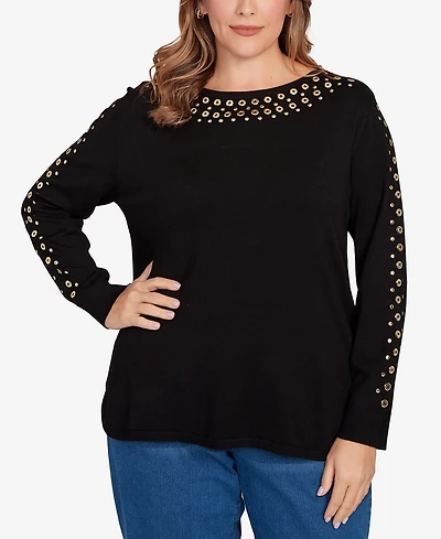 Ruby Rd. Plus Grommet Embellished Fine Gauge Sweater