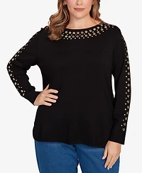 Ruby Rd. Plus Grommet Embellished Fine Gauge Sweater