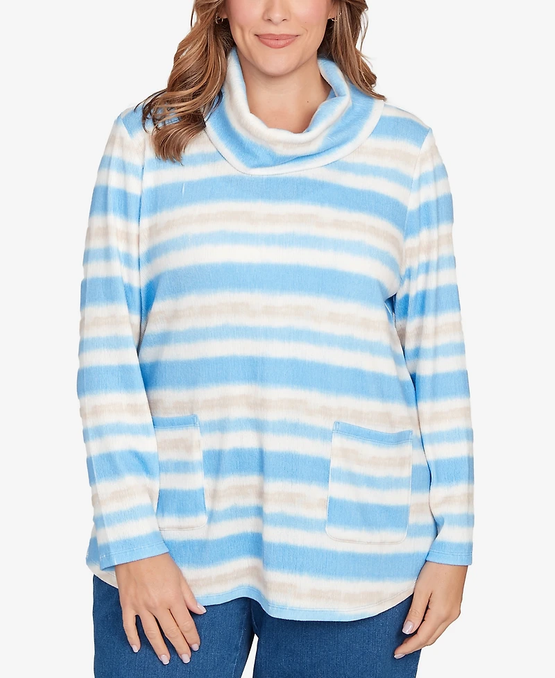 Ruby Rd. Plus Ribbed Stripe Patch Pocket Knit Top