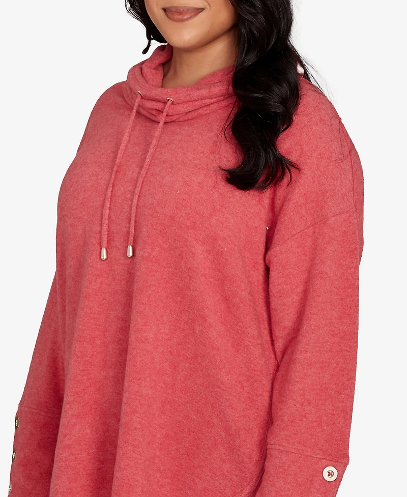Ruby Rd. Plus Size Cowl Neck Cozy Hatchi Drawstring Top