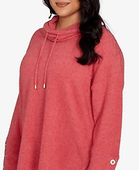 Ruby Rd. Plus Size Cowl Neck Cozy Hatchi Drawstring Top