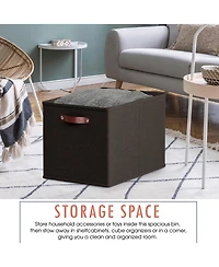 Ornavo Home 6 Pack Linen Fabric Kallax Storage Cube Bin with Faux Leather Handles