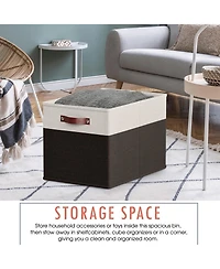 Ornavo Home 6 Pack Linen Fabric Kallax Storage Cube Bin with Faux Leather Handles